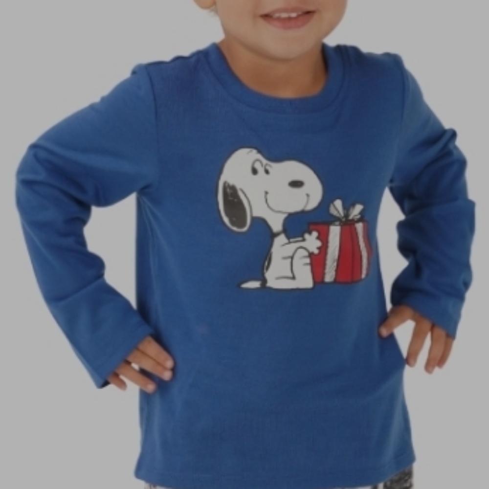 Munki Munki Toddler Snoopy Holiday Family Pajama Top Blue 2T